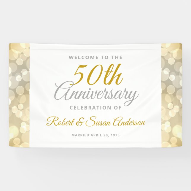 Banderoles 50th Wedding Anniversary Gold Bokeh Welcome (Horizontal)
