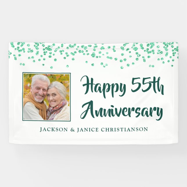 Banderoles 55e anniversaire Photo Emerald Green Confetti (Horizontal)