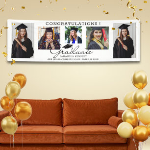 Banderoles 5 photos montage Félicitations diplômé 2026 Blanc