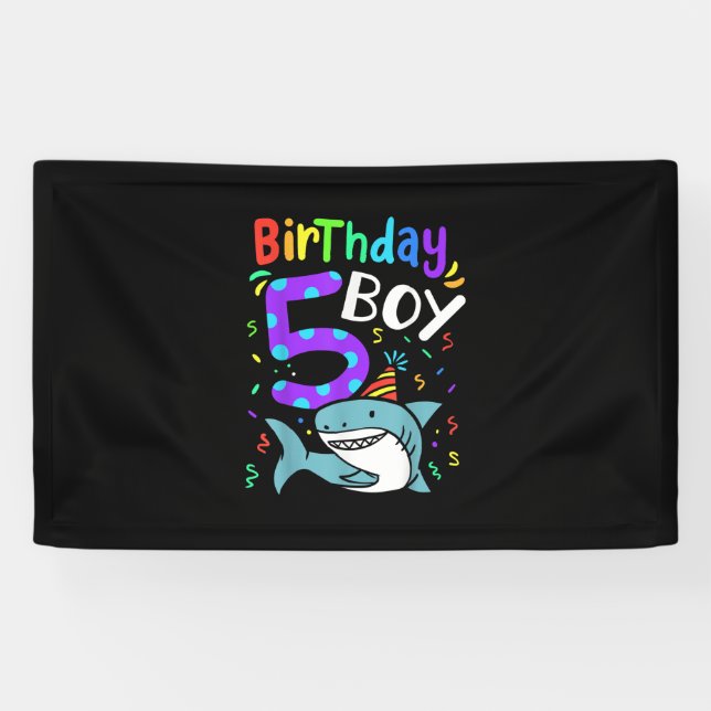 Banderoles 5e anniversaire Cinq ans, Cadeaux de requin (Horizontal)