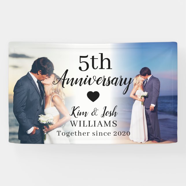 Banderoles 5e Anniversaire de Mariage Collage Photo Personnal (Horizontal)