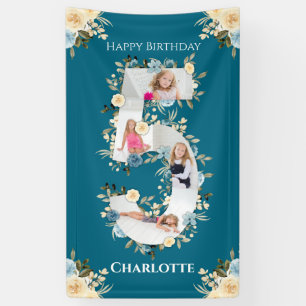 Banderoles 5e anniversaire Fleur Turquoise photo Collage bleu