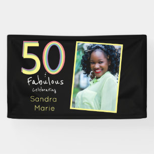 Banderoles 5O et Fabuleux Anniversaire Chic Noir Jaune Arc-en