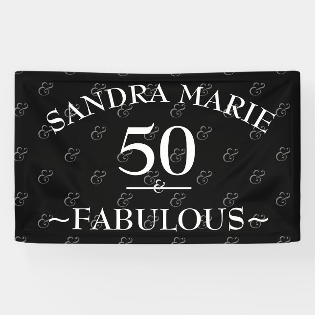 Banderoles 5O et Fabulous noir et blanc moderne Anniversaire (Horizontal)
