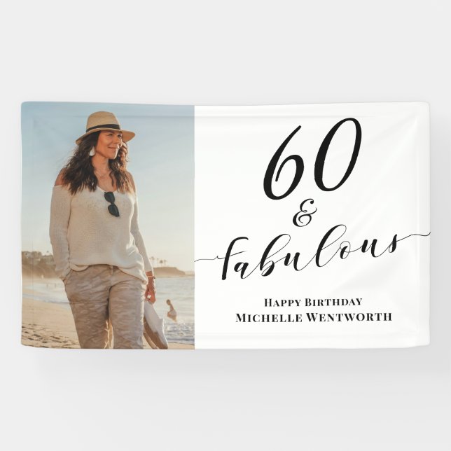 Banderoles 60 and Fabulous Sixtieth Birthday Photo Script  (Horizontal)