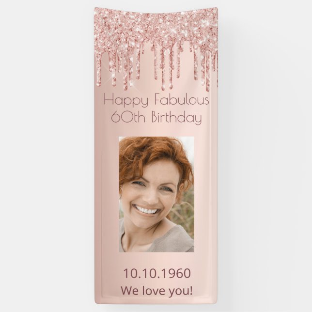Banderoles 60 Fabuleux rose d'anniversaire gouttes d'or photo (Vertical)