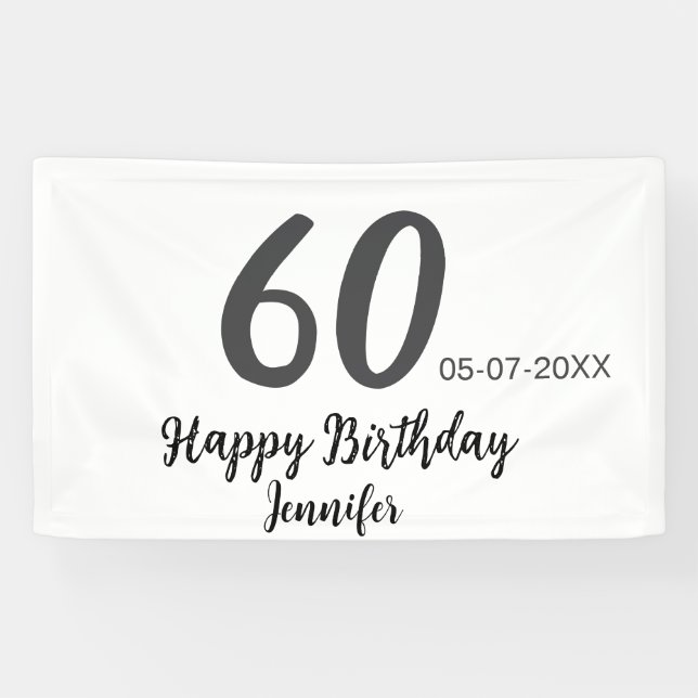Banderoles 60e anniversaire ajouter nom date année noire modè (Horizontal)