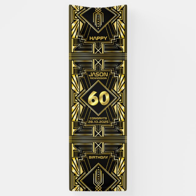 Banderoles 60e anniversaire Art Déco Gold Black Great Gatsby (Vertical)