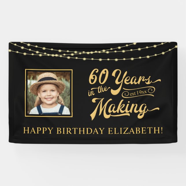 Banderoles 60e anniversaire Black and Gold String Lights Phot (Horizontal)