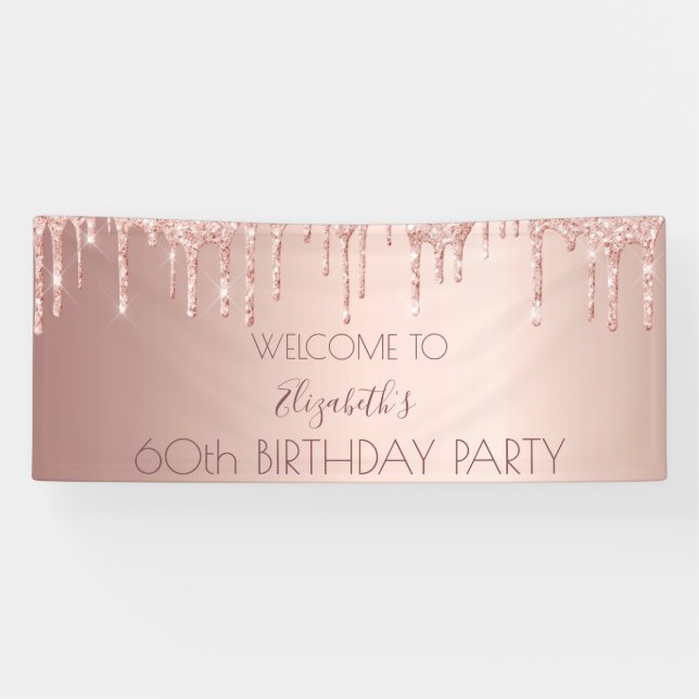 Banderoles 60e anniversaire blush rose or drips nom (Horizontal)