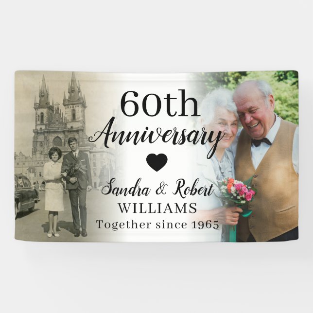 Banderoles 60e Anniversaire de Mariage Collage Photo Personna (Horizontal)