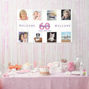 Banderoles 60e anniversaire fête photo collage femme blanc