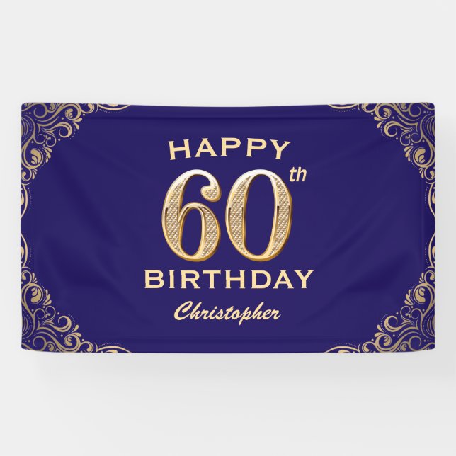Banderoles 60e anniversaire Parties scintillant marine bleu e (Horizontal)