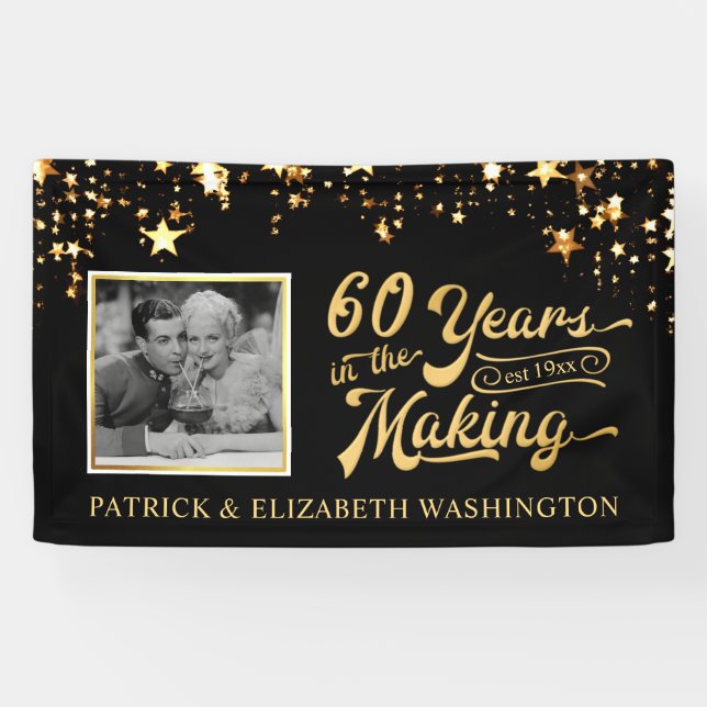 Banderoles 60e anniversaire Photo Black and Gold Stars (Horizontal)