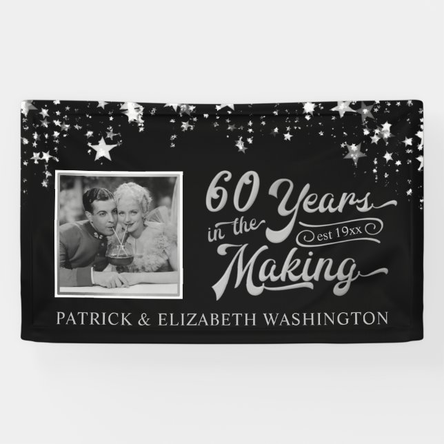 Banderoles 60e anniversaire Photo Stars noir et argent (Horizontal)