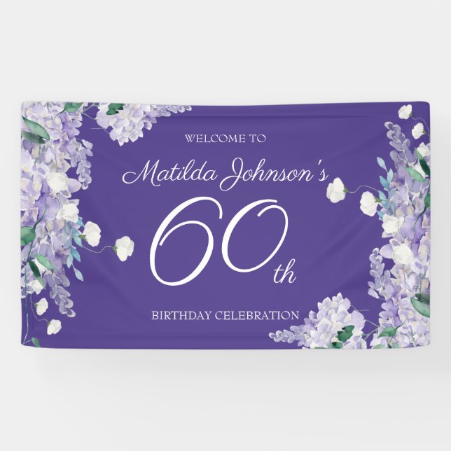 Banderoles 60e anniversaire Purple Wisteria Floral Elegant Pa (Horizontal)
