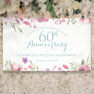 Banderoles 60e anniversaire Roses d'aquarelle Bienvenue