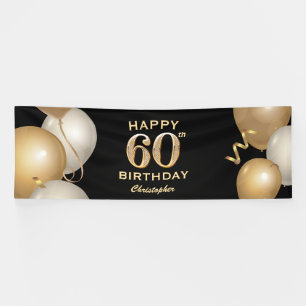 Banderoles 60e fête d'anniversaire Ballons noirs et or