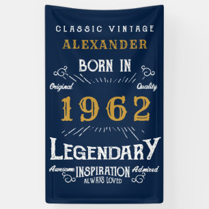 Banderoles 60th Birthday 1962 Ajouter Nom Blue Gold Legendary