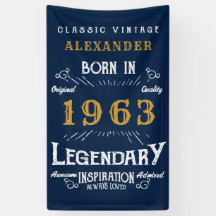 Banderoles 60th Birthday Born 1963 Ajouter Nom Legend Blue Go