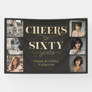 Banderoles 6 Collage de photos Anniversaire 60 ans Noir Or