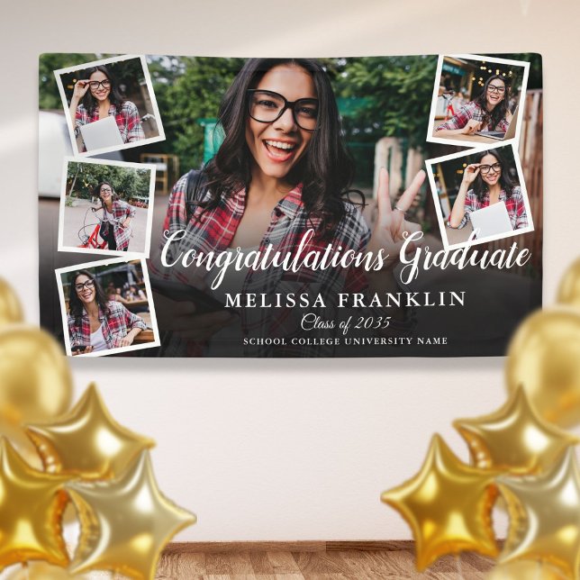 Banderoles 6 Photo Collage Moderne Graduation Party (6 Photo Collage Modern Graduation Party Banner)