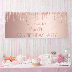 Banderoles 70e anniversaire blush rose or drips nom
