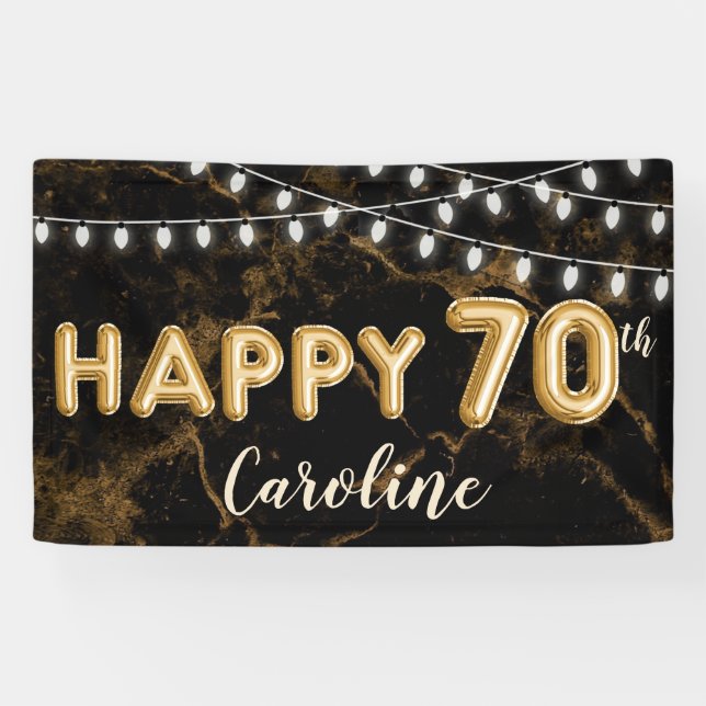 Banderoles 70e anniversaire Gold & Black Balloon Lumières (Horizontal)