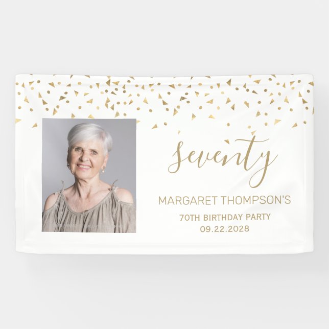 Banderoles 70e anniversaire Gold Confetti Triangles photo Bla (Horizontal)