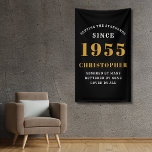 Banderoles 70e Anniversaire Né en 1955 Ajouter un nom Or Noir<br><div class="desc">Bannière de décoration murale pour 70e anniversaire - Pièce décorative noire et dorée personnalisable. Célébrez un impressionnant jalon avec notre bannière de décoration murale pour anniversaire. Cette bannière unique noire et dorée n'est pas seulement une décoration, c'est une pièce maîtresse. Personnalisable selon vos préférences, c'est une façon élégante et amusante...</div>