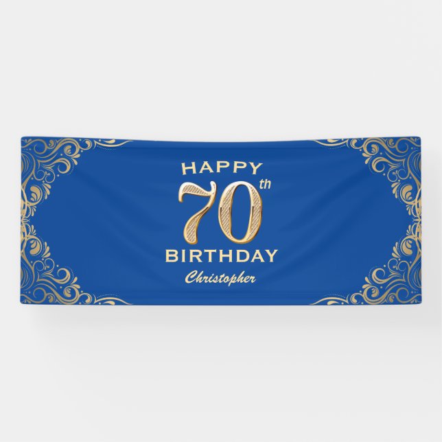 Banderoles 70e anniversaire Parties scintillant bleue et or c (Horizontal)
