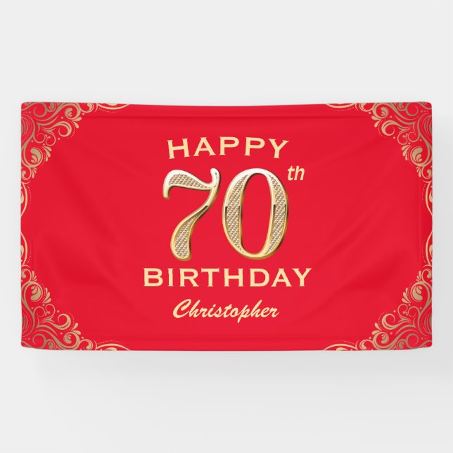 Banderoles 70e anniversaire Parties scintillant rouge et or (Horizontal)