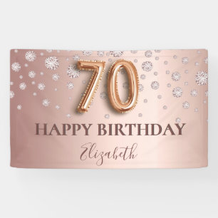 Banderoles 70e anniversaire rose or diamants script de ballon