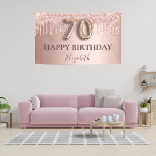 Banderoles 70e anniversaire rose or parties scintillant rose 