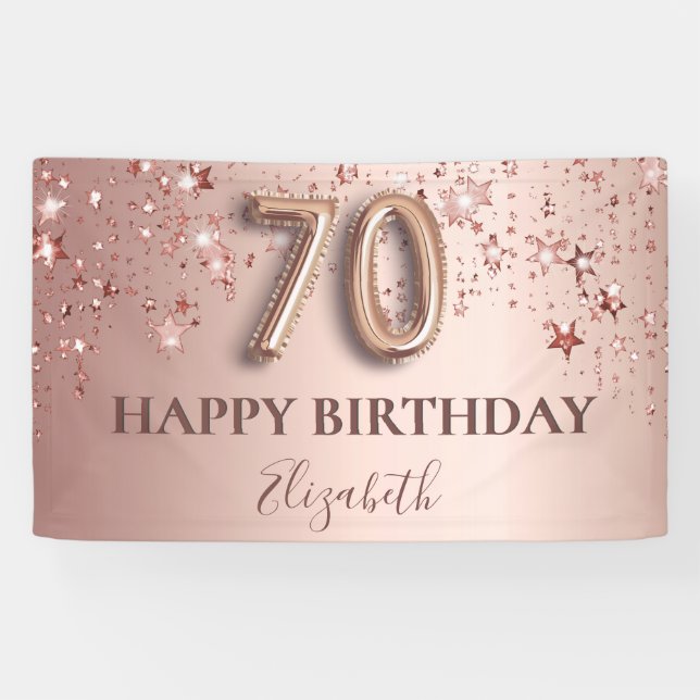 Banderoles 70e anniversaire rose or rose étoiles script ballo (Horizontal)