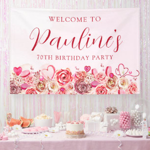 Banderoles 70e anniversaire Rose rose Tourbillonnant Coeur Bi