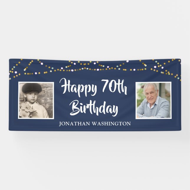 Banderoles 70e anniversaire String lumières Photo Blue (Horizontal)