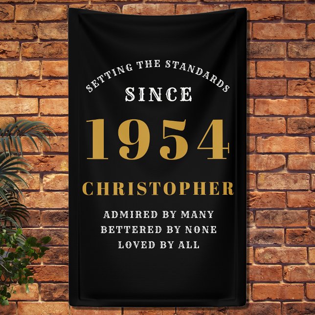 Banderoles 70th Birthday Born 1954 Ajouter Nom Black Gold (70th Birthday Party Wall Banner - Customizable Black and Gold Decorative Piece.)