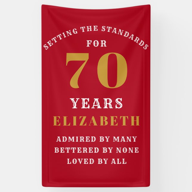 Banderoles 70th Birthday Standards Red and Gold Ajouter votre (Vertical)