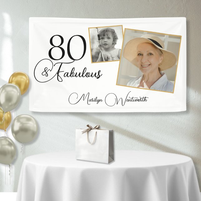 Banderoles 80 and Fabulous 80th Birthday Black Script Photo (Créateur téléchargé)