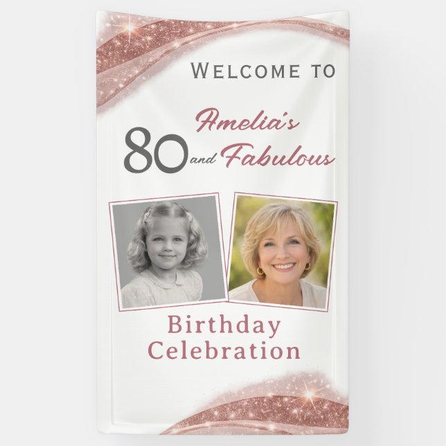 Banderoles 80 and Fabulous Rose Gold Birthday Welcome Photo (Vertical)