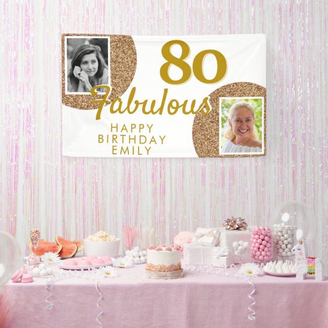 Banderoles 80 ans et Fabuleux Paillettes Dorées 2 Photos Anni (Fête)