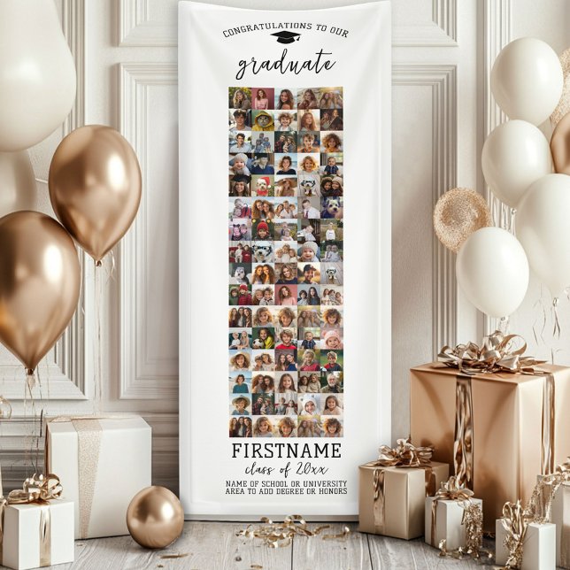 Banderoles 80 Collage de photos de remise de diplômes Moderne (Custom Graduation Banner - Great for a backdrop or Grad Party Decoration)