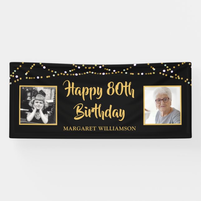 Banderoles 80e anniversaire 2 Photo Black Gold Lumières (Horizontal)