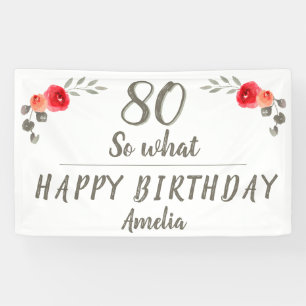 Banderoles 80e Anniversaire Aquarelle Rose Fleur Floral