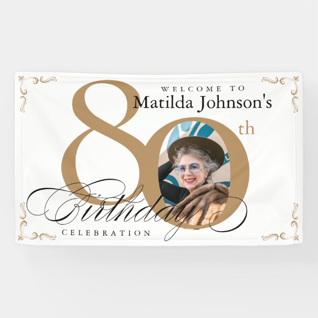 Banderoles 80e anniversaire Elegant Gold White Calligraphie P (Horizontal)