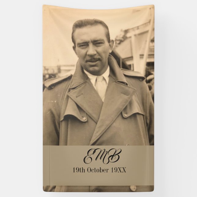 Banderoles 80e anniversaire Elégant photo Monogramme Homme (Vertical)