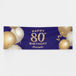Banderoles 80e Anniversaire Marine Bleu et Ballons d'or