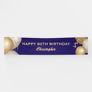 Banderoles 80e Anniversaire Marine Bleu et Ballons d'or