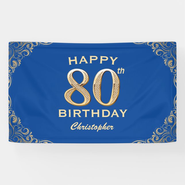 Banderoles 80e anniversaire Parties scintillant bleue et or c (Horizontal)